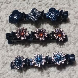 Rhinestone Floral Black Hair Clips, Set of 3